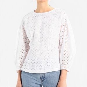 Banana Republic white eyelet long sleeve top